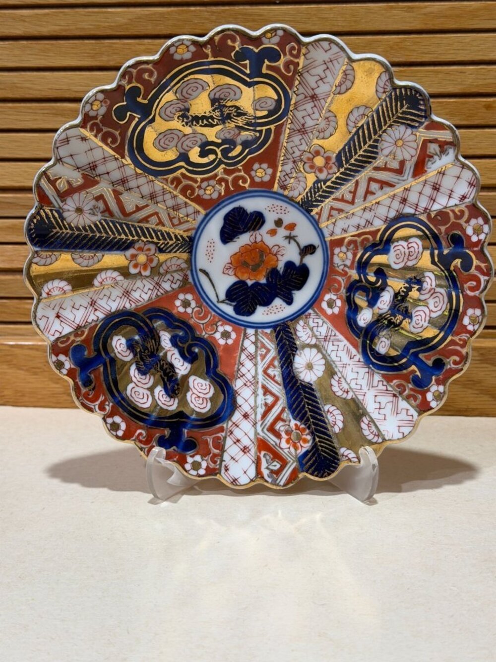 Vintage MCM Loris Porcelain Imari 6.5" Fluted Shallow Bowl Hand-Painted Japan
